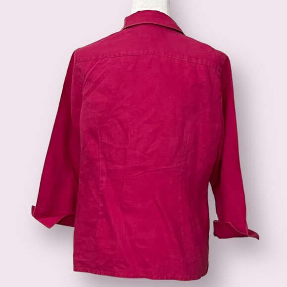 Talbots Women's Top Button Down Shirt Pink Linen Size 12P Long Sleeve - Picture 2 of 9